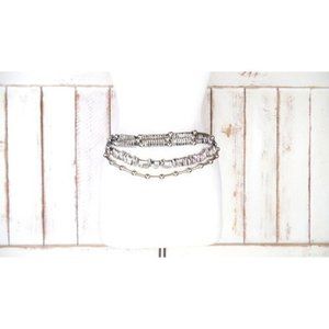 Vintage white leather silver metal link chain beaded statement belt
